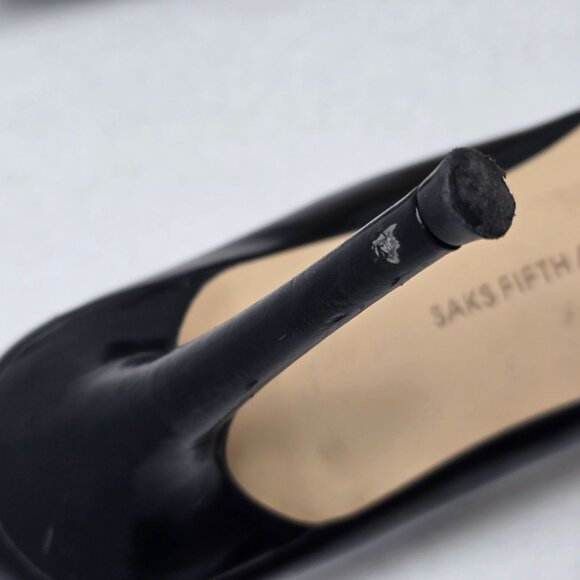 Saks Fifth Avenue Felicity Black Pointed Toe 4" High Heel Sz 9 Leather Fabric - Picture 8 of 13